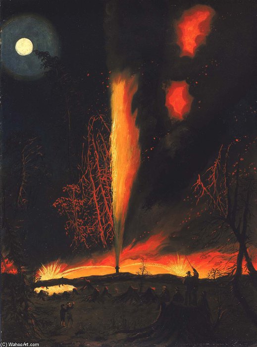 Wikioo.org - The Encyclopedia of Fine Arts - Painting, Artwork by James Hamilton - Burning Oil Well At Night