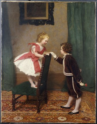 WikiOO.org - Енциклопедия за изящни изкуства - Живопис, Произведения на изкуството James Hayllar - Miss Lily's First Flirtation