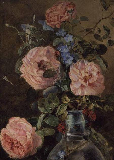 Wikioo.org - The Encyclopedia of Fine Arts - Painting, Artwork by James Holland - Roses, Convolvulus And Delphiniums