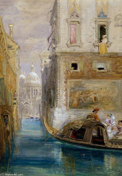 Wikioo.org - The Encyclopedia of Fine Arts - Painting, Artwork by James Holland - The Gondola, Venice, With Santa Maria Della Salute In The Distance