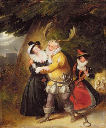 Wikioo.org - The Encyclopedia of Fine Arts - Painting, Artwork by James Stephanoff - Falstaff At Herne's Oak From The Merry Wives