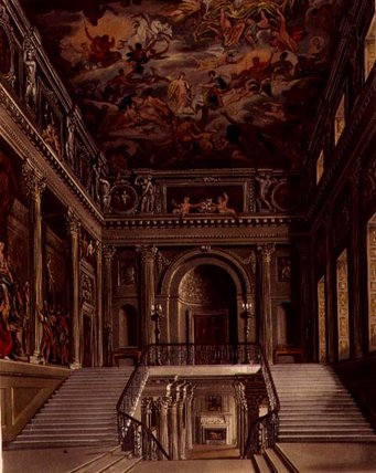 Wikioo.org - The Encyclopedia of Fine Arts - Painting, Artwork by James Stephanoff - Staircase, Buckingham House