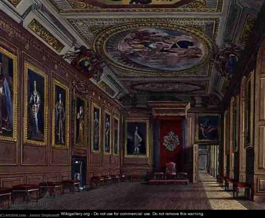 WikiOO.org - Encyclopedia of Fine Arts - Målning, konstverk James Stephanoff - The King's Presence Chamber, Windsor Castle