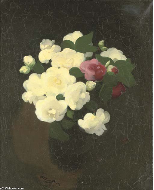 Wikioo.org - The Encyclopedia of Fine Arts - Painting, Artwork by James Stuart Park - Pink And Yellow Camellias