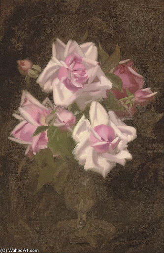 Wikioo.org - The Encyclopedia of Fine Arts - Painting, Artwork by James Stuart Park - Pink Roses In A Vase