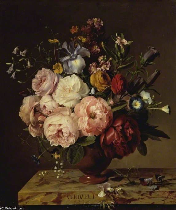 Wikioo.org - The Encyclopedia of Fine Arts - Painting, Artwork by Jan Frans Van Dael - A Vase Of Flowers On A Ledge
