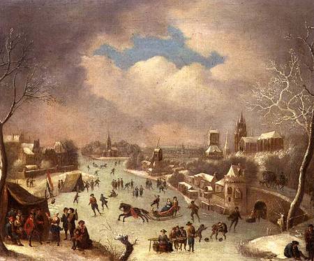 Wikioo.org - The Encyclopedia of Fine Arts - Painting, Artwork by Jan Griffier - Winter Landscape With A Horse Drawn Sleigh