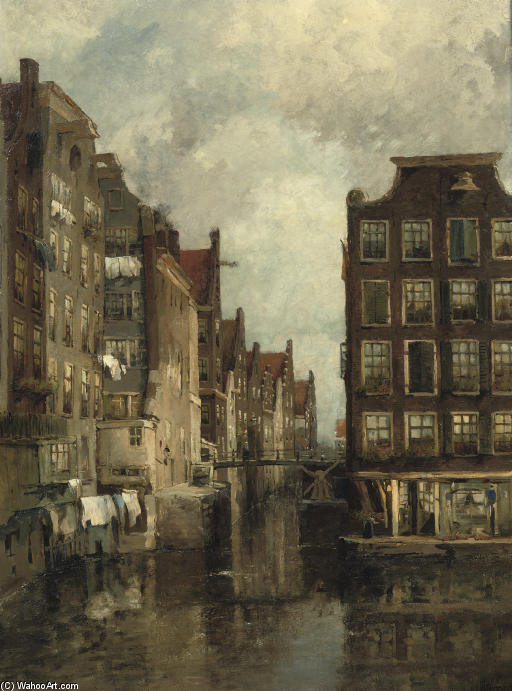 Wikioo.org - The Encyclopedia of Fine Arts - Painting, Artwork by Jan Hillebrand Wijsmuller - A View Of The Kolk, Amsterdam