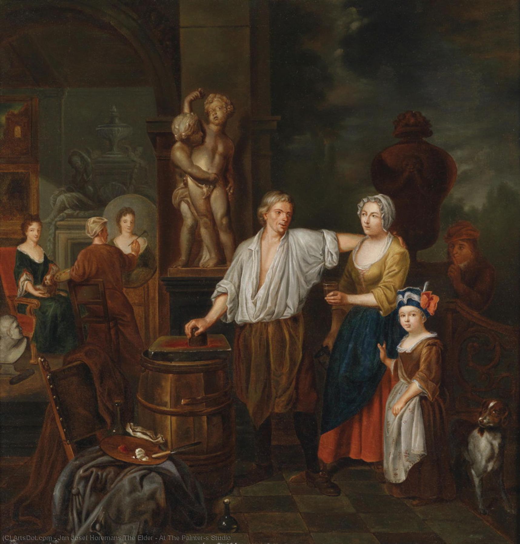 Wikioo.org - The Encyclopedia of Fine Arts - Painting, Artwork by Jan Josef Horemans The Elder - At The Painter's Studio