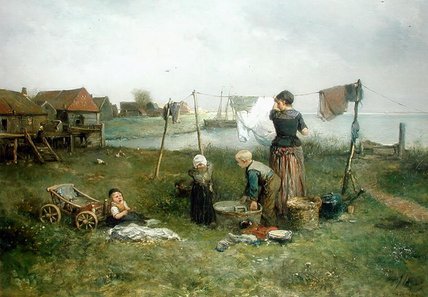 Wikioo.org - The Encyclopedia of Fine Arts - Painting, Artwork by Johan Mari Henri Ten Kate - Hanging Up The Washing