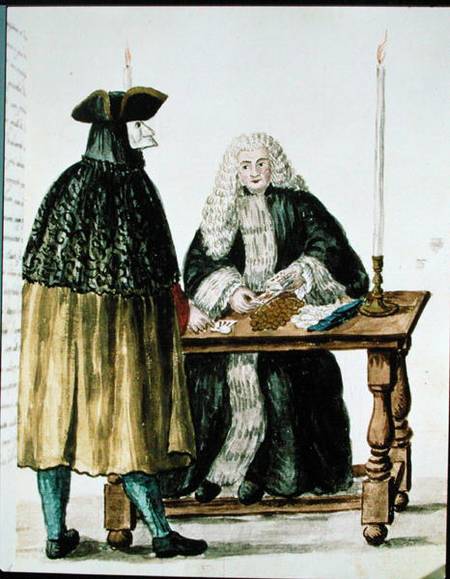 WikiOO.org - 백과 사전 - 회화, 삽화 Jan Van Grevenbroeck - A Magistrate Playing Cards With A Masked Man