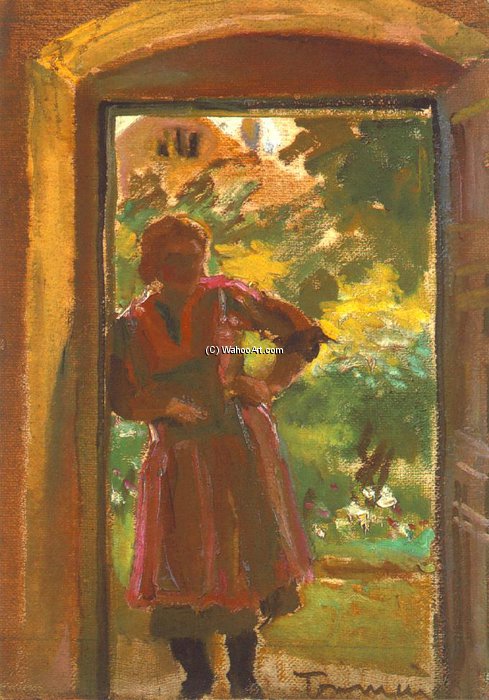 WikiOO.org - Encyclopedia of Fine Arts - Maľba, Artwork Janos Tornyai - Woman Standing In A Door
