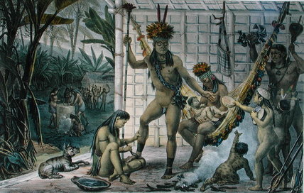 Wikioo.org - The Encyclopedia of Fine Arts - Painting, Artwork by Jean Baptiste Debret - Family Of A Camacan Indian Chief Preparing