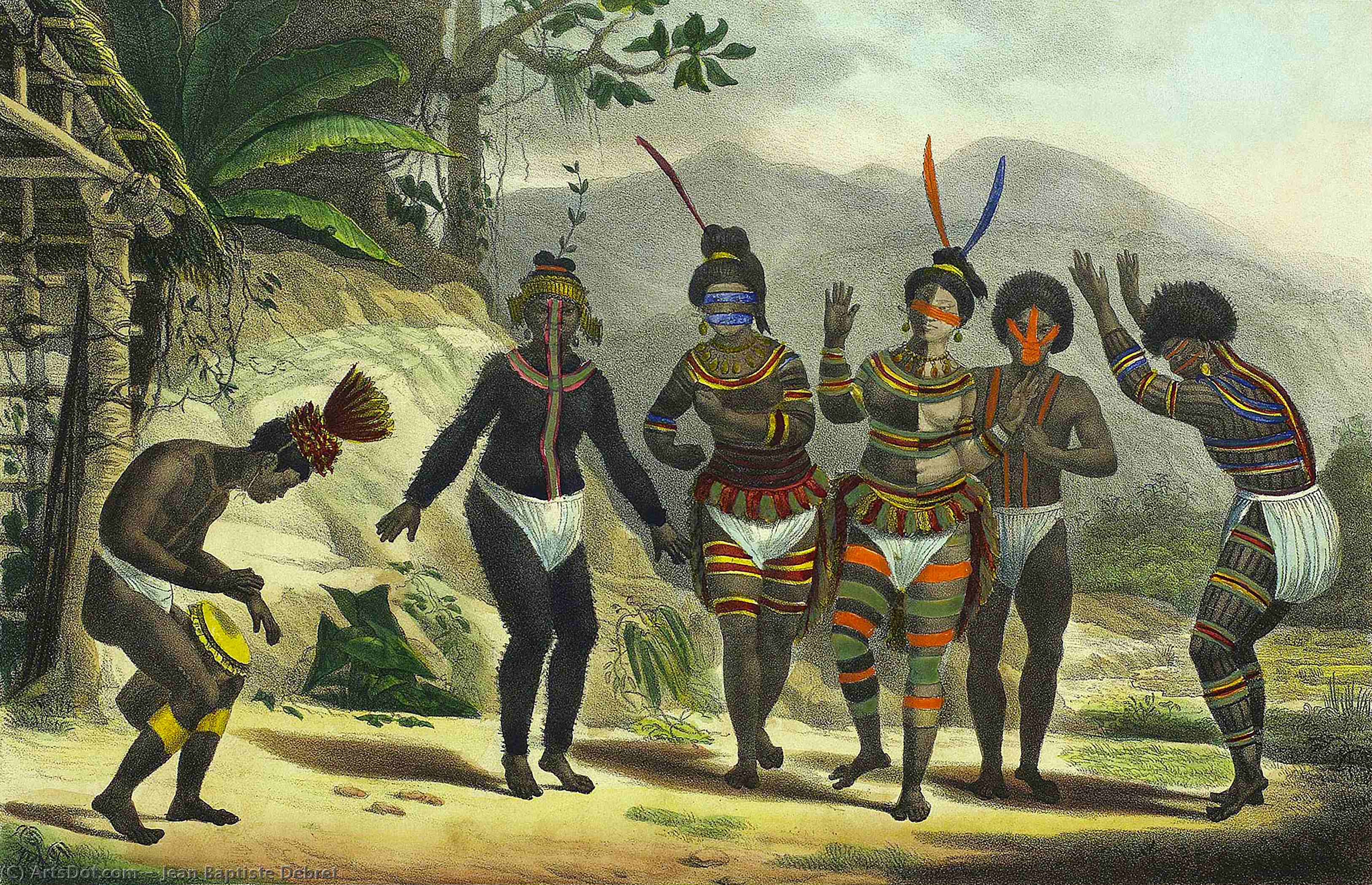 WikiOO.org - 백과 사전 - 회화, 삽화 Jean Baptiste Debret - Indians Dancing At The San Jose Mission