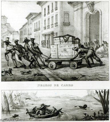 Wikioo.org - สารานุกรมวิจิตรศิลป์ - จิตรกรรม Jean Baptiste Debret - Negroes With A Cart And A Brazilian Boat Made