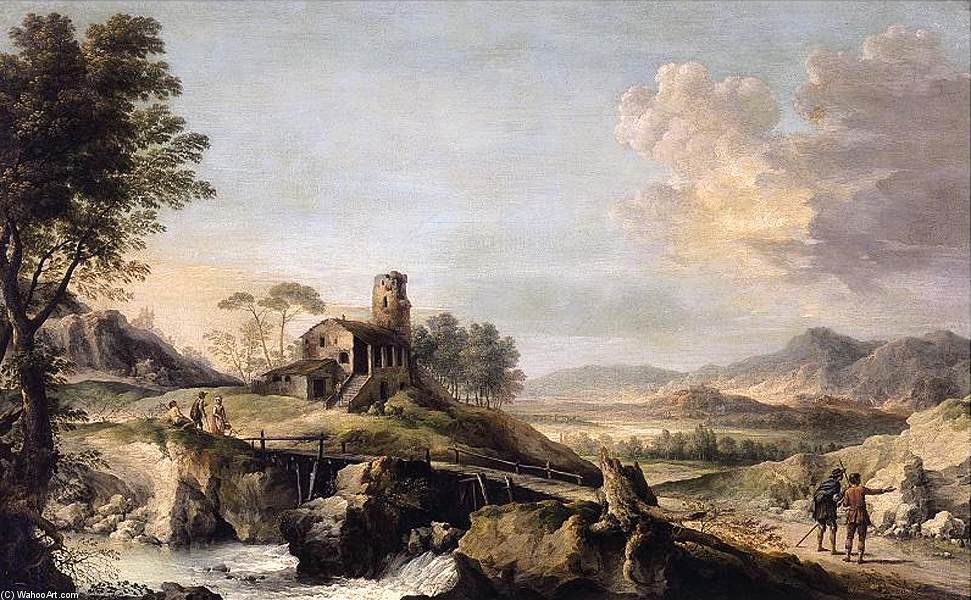 Wikioo.org - The Encyclopedia of Fine Arts - Painting, Artwork by Jean Baptiste Lallemand - Pastoral Landscape With Figures