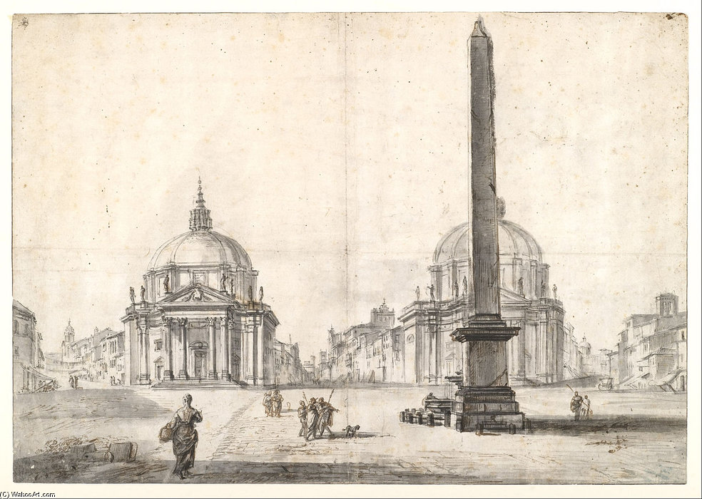 Wikioo.org - สารานุกรมวิจิตรศิลป์ - จิตรกรรม Jean Baptiste Lallemand - Piazza Del Popolo, Rome