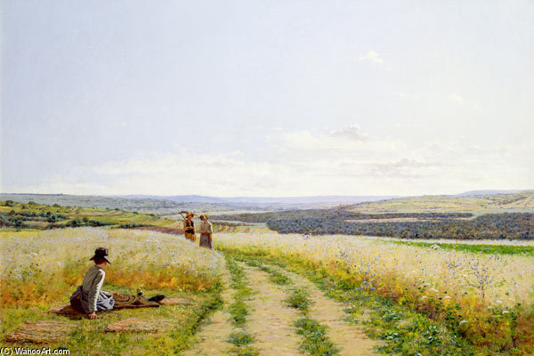 Wikioo.org - The Encyclopedia of Fine Arts - Painting, Artwork by Jean Ferdinand Monchablon - Girl In The Fields