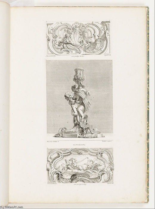 Wikioo.org - The Encyclopedia of Fine Arts - Painting, Artwork by Gérard Jean Juste - Ornament Panel With Shell Fountain Flanked By Garlands And Volutes