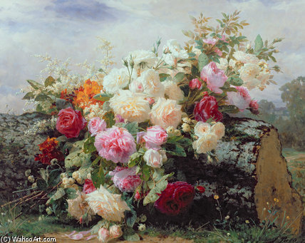 WikiOO.org – 美術百科全書 - 繪畫，作品 Jean Baptiste Robie - 静物  用鲜花