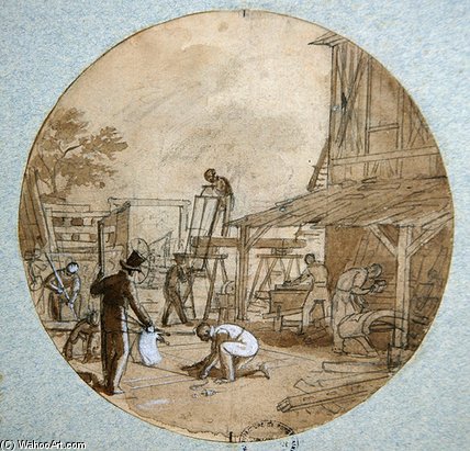 Wikioo.org - The Encyclopedia of Fine Arts - Painting, Artwork by Jean Charles Develly - The Carpenter's Workshop
