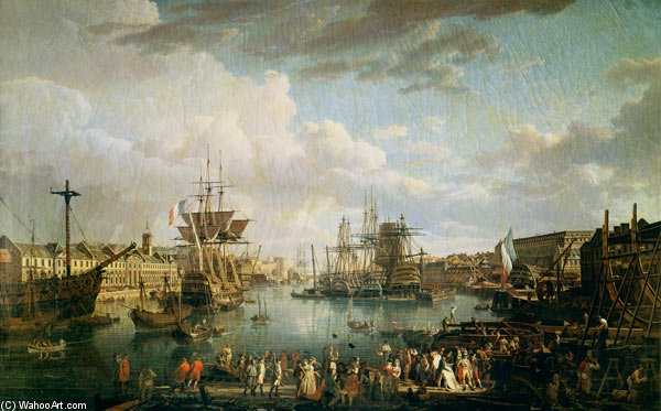 Wikioo.org - Encyklopedia Sztuk Pięknych - Malarstwo, Grafika Jean Francois Hue - View Of The Port At Brest
