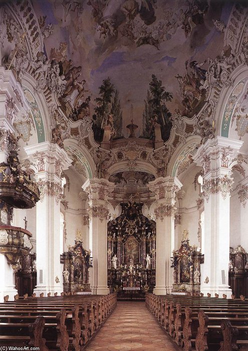 Wikioo.org - The Encyclopedia of Fine Arts - Painting, Artwork by Johann Baptist Zimmermann - Interior With Ceiling Fresco
