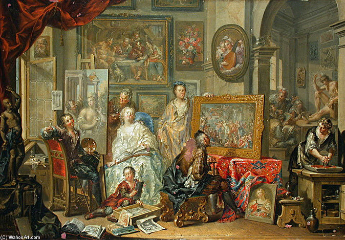 Wikioo.org - The Encyclopedia of Fine Arts - Painting, Artwork by Johann Georg Platzer - Das Atelier Des Malers