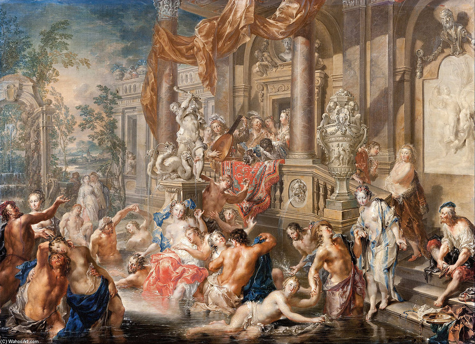 Wikioo.org - The Encyclopedia of Fine Arts - Painting, Artwork by Johann Georg Platzer - Fountain Scene In Front Of A Palace
