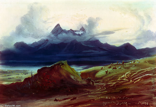 WikiOO.org - Encyclopedia of Fine Arts - Lukisan, Artwork Johann Moritz Rugendas - The Lake Of Zapotlan And Nevado De Colima