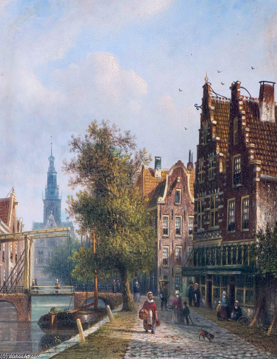 Wikioo.org - The Encyclopedia of Fine Arts - Painting, Artwork by Johannes Franciscus Spohler - Luttik Oudorp In Alkmaar, In The Background The Weigh House Tower