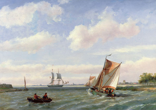 Wikioo.org - The Encyclopedia of Fine Arts - Painting, Artwork by Johannes Hermann Barend Koekkoek - Fishing Boat In An Estuary -