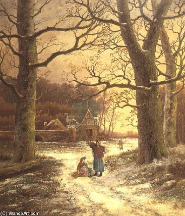 Wikioo.org - The Encyclopedia of Fine Arts - Painting, Artwork by Johannes Hermann Barend Koekkoek - Gathering Winter Fuel