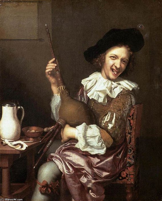 Wikioo.org - The Encyclopedia of Fine Arts - Painting, Artwork by Johannes Tielius - Bagpipe Player Making Faces