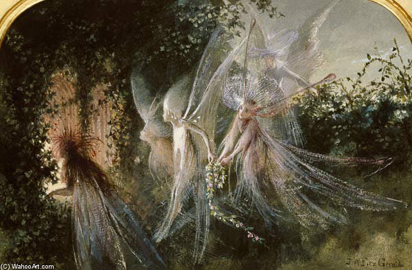 WikiOO.org - אנציקלופדיה לאמנויות יפות - ציור, יצירות אמנות John Anster Fitzgerald - Fairies At A Window