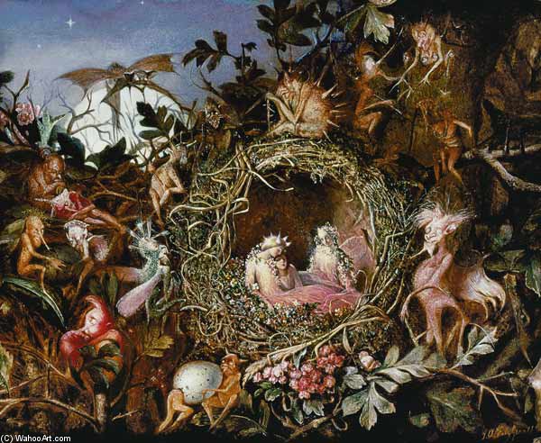 Wikioo.org - The Encyclopedia of Fine Arts - Painting, Artwork by John Anster Fitzgerald - Fairies In A Bird's Nest