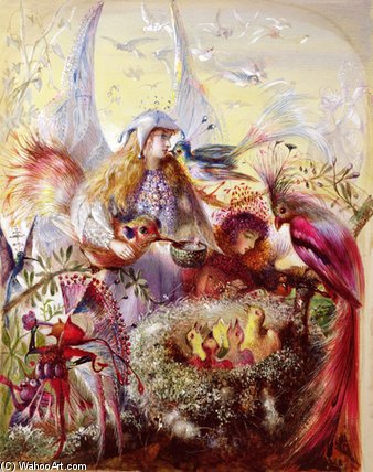 WikiOO.org - Εγκυκλοπαίδεια Καλών Τεχνών - Ζωγραφική, έργα τέχνης John Anster Fitzgerald - Fairies With Birds