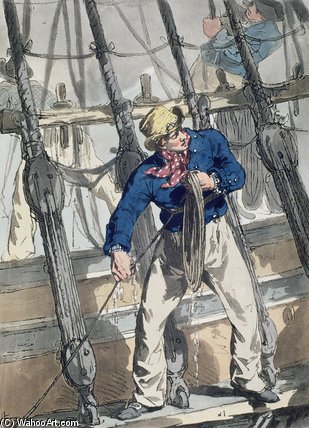 WikiOO.org - Encyclopedia of Fine Arts - Festés, Grafika John Augustus Atkinson - Heaving The Lead From 'costume Of Great Britain