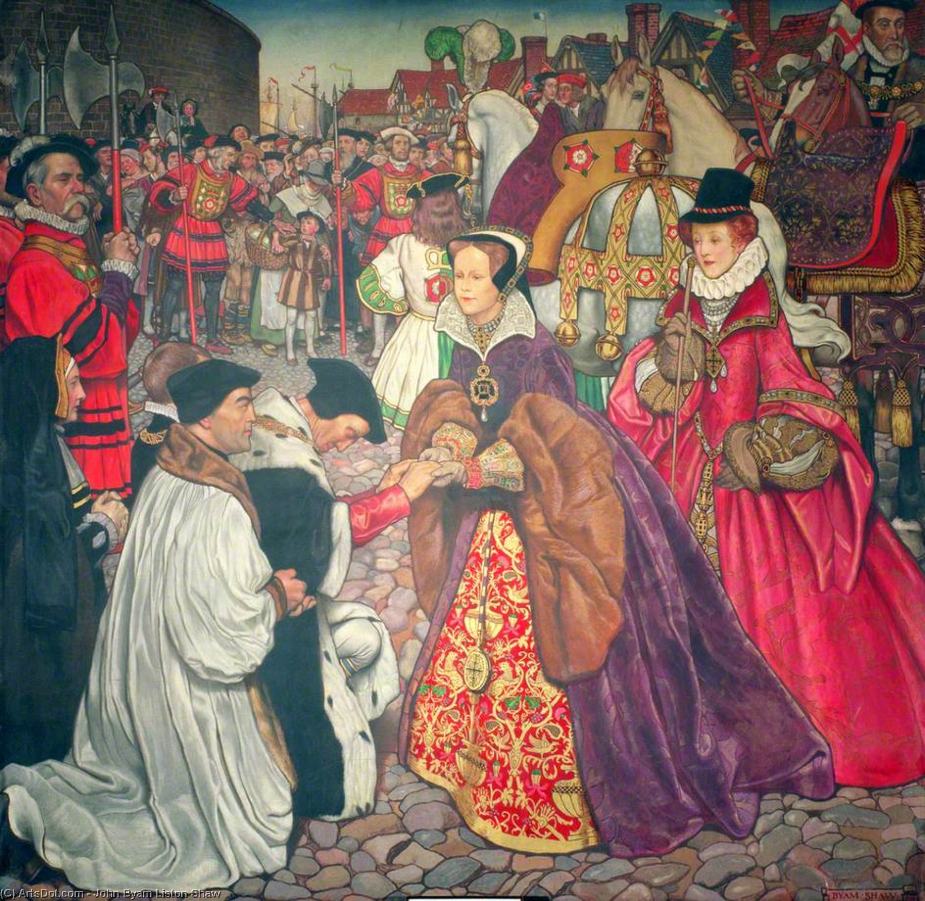 Wikioo.org - The Encyclopedia of Fine Arts - Painting, Artwork by John Byam Liston Shaw - The Entrance Of Mary I With Princess Elizabeth Into London