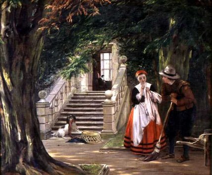 Wikioo.org - The Encyclopedia of Fine Arts - Painting, Artwork by John Callcott Horsley - The Flirtation Outside The Master's House