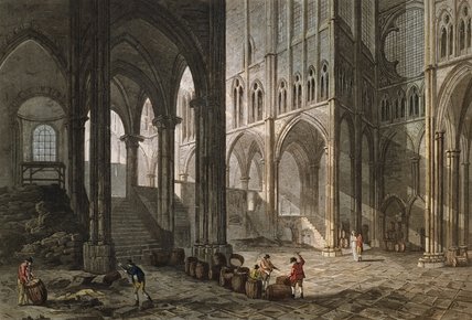 Wikioo.org - The Encyclopedia of Fine Arts - Painting, Artwork by John Claude Nattes - Merchant Selling Wine Inside The Basilica