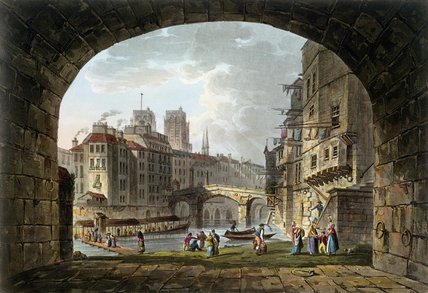 WikiOO.org - Encyclopedia of Fine Arts - Maleri, Artwork John Claude Nattes - View Of The Pont Du Chatelet And Notre-dame