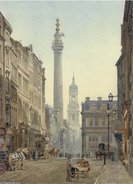 WikiOO.org - Encyclopedia of Fine Arts - Maleri, Artwork John Crowther - The Monument From Gracechurch Street