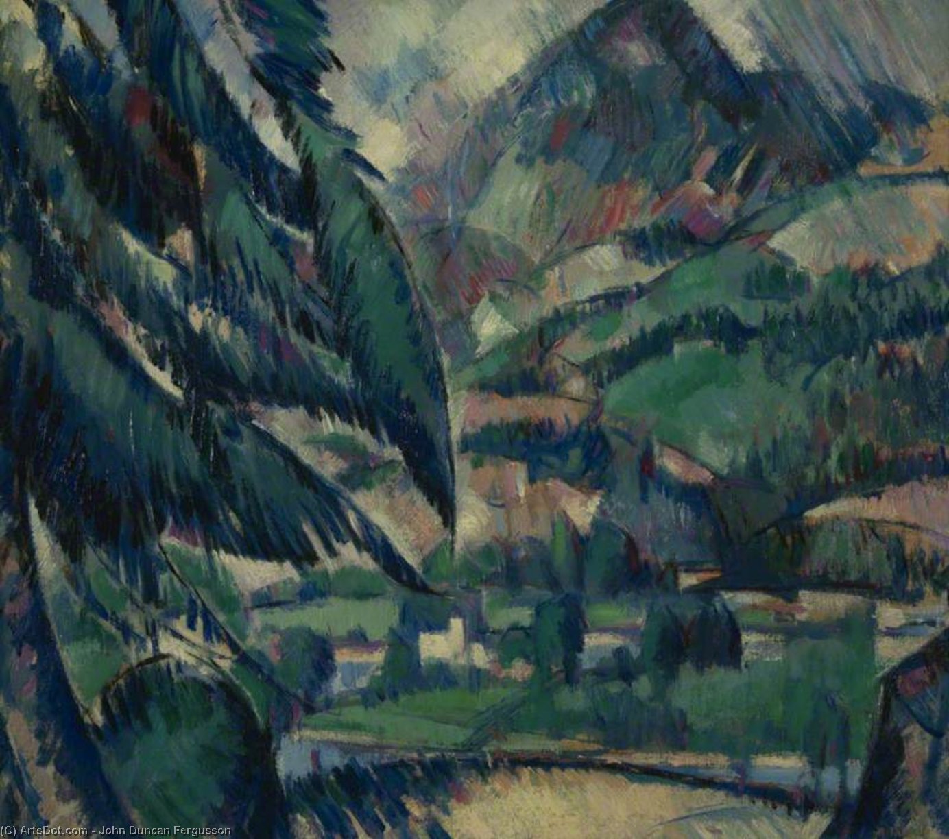 WikiOO.org - Encyclopedia of Fine Arts - Festés, Grafika John Duncan Fergusson - A Village In A Valley