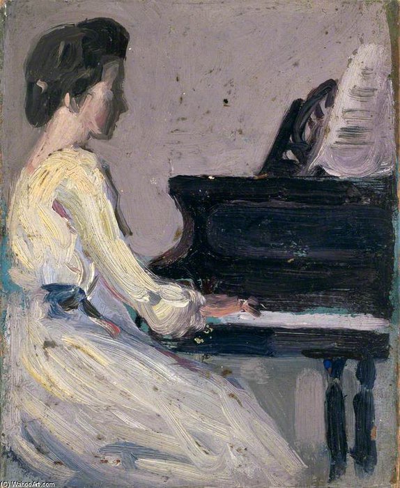 Wikioo.org – L'Encyclopédie des Beaux Arts - Peinture, Oeuvre de John Duncan Fergusson - Artist's sœur a Leçon de piano