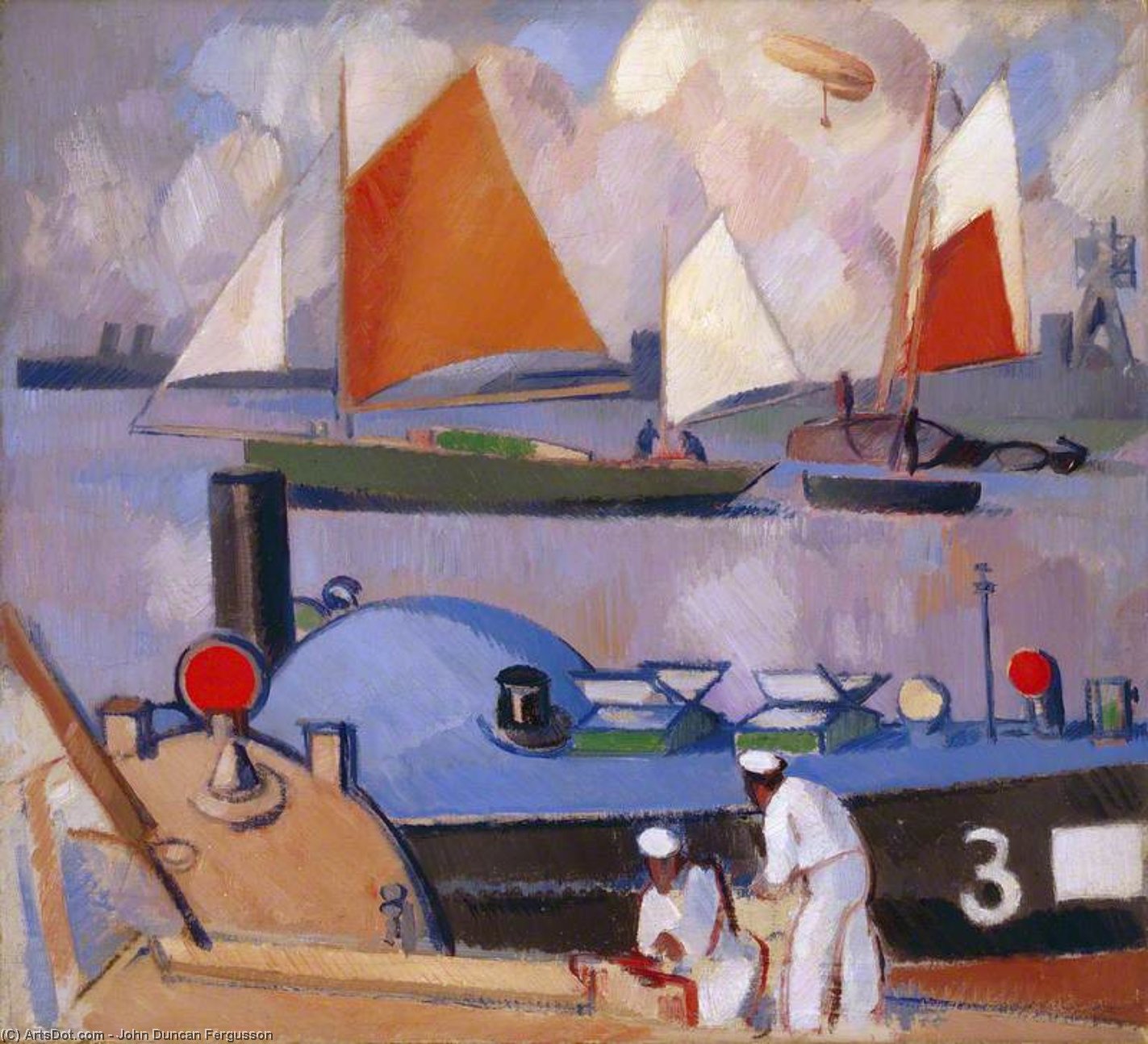 Wikioo.org - The Encyclopedia of Fine Arts - Painting, Artwork by John Duncan Fergusson - Blue Submarine - Portsmouth Harbour