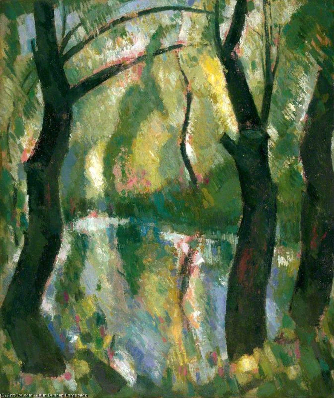 Wikioo.org - The Encyclopedia of Fine Arts - Painting, Artwork by John Duncan Fergusson - Dark Trees By The Kelvin
