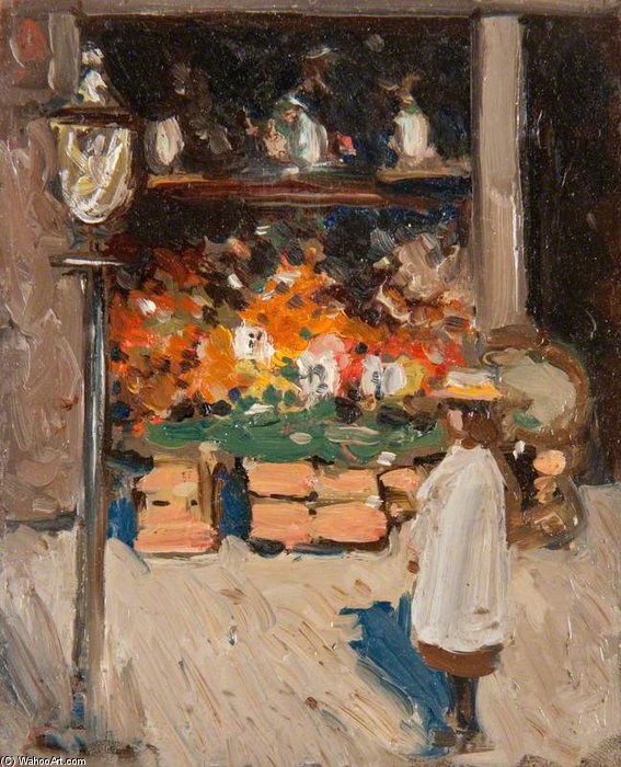 WikiOO.org - Encyclopedia of Fine Arts - Malba, Artwork John Duncan Fergusson - Girl By A Flower Stall