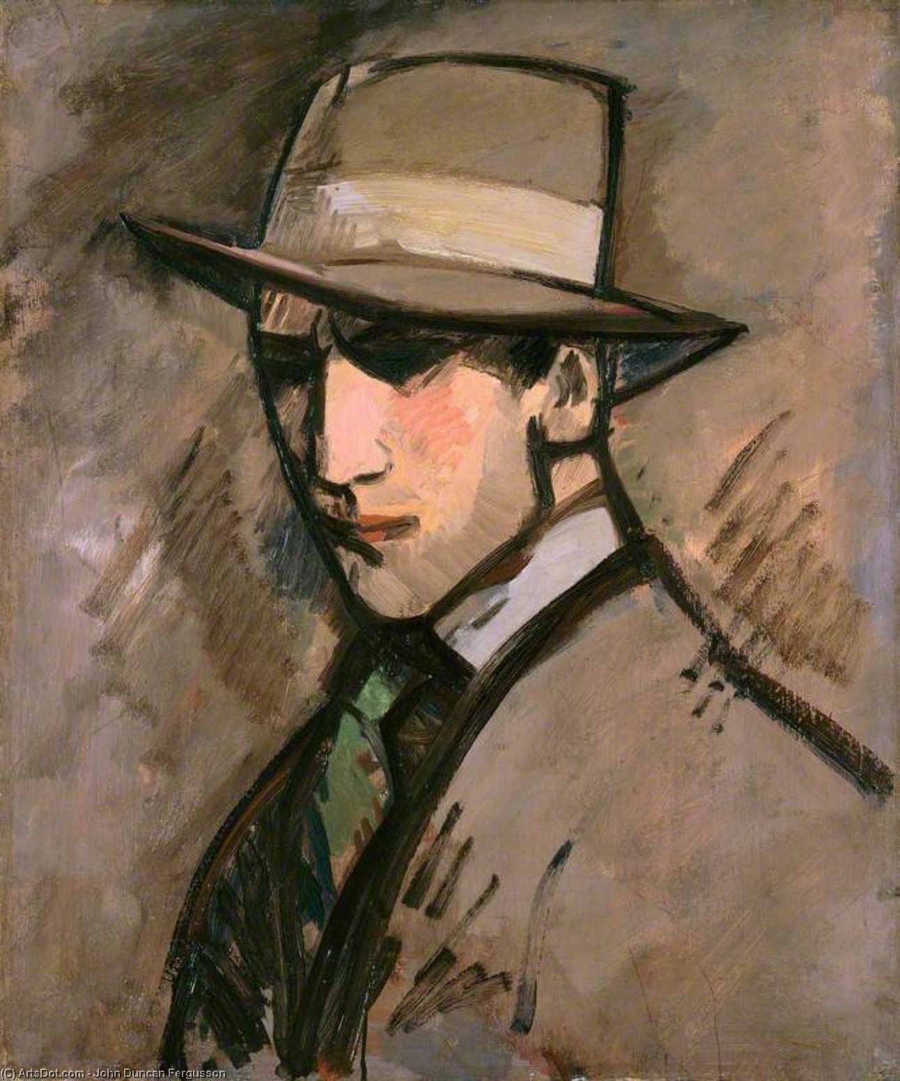 Wikioo.org - The Encyclopedia of Fine Arts - Painting, Artwork by John Duncan Fergusson - Self Portrait - The Grey Hat