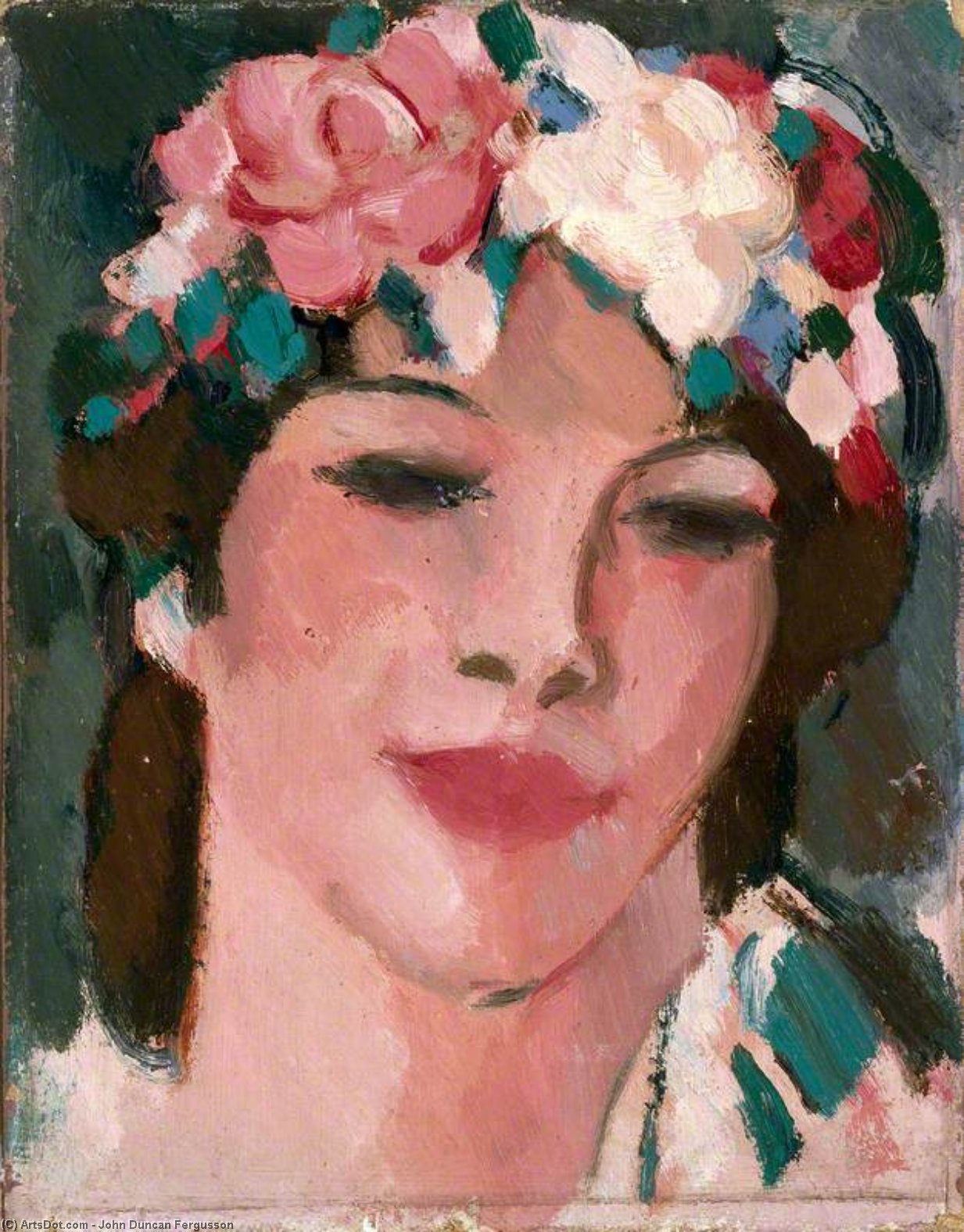 Wikioo.org - The Encyclopedia of Fine Arts - Painting, Artwork by John Duncan Fergusson - Young Woman With Flowers